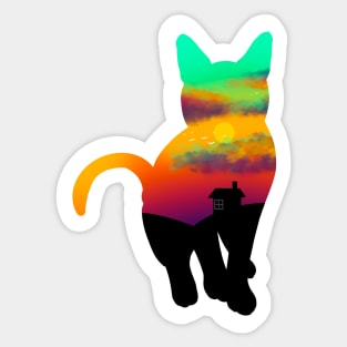 Sunset Cat Silhouette Sticker